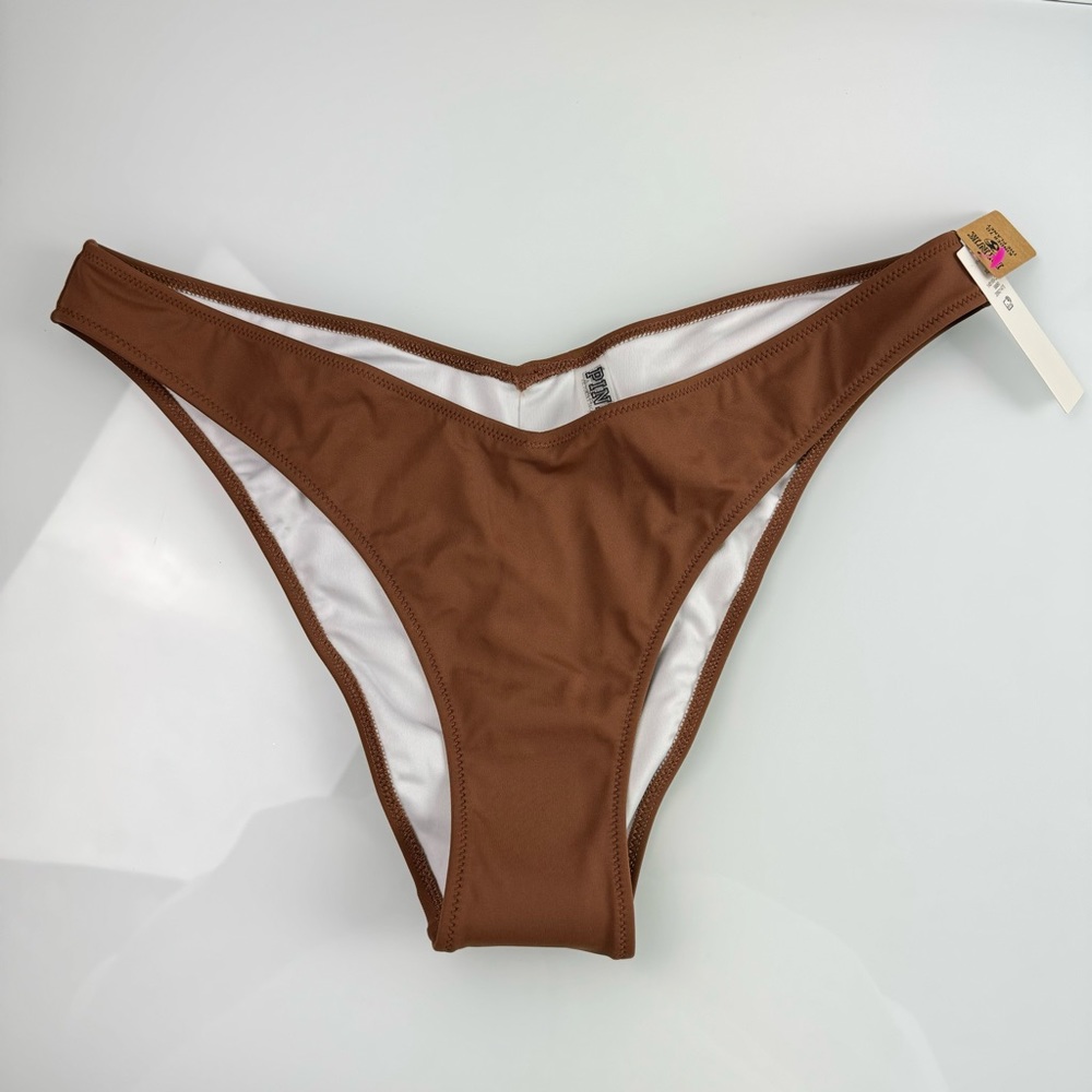 Pink Victorias Secret Swim Bikini Bottom Solid Brown Itsy V‎ Front Cheeky Cut